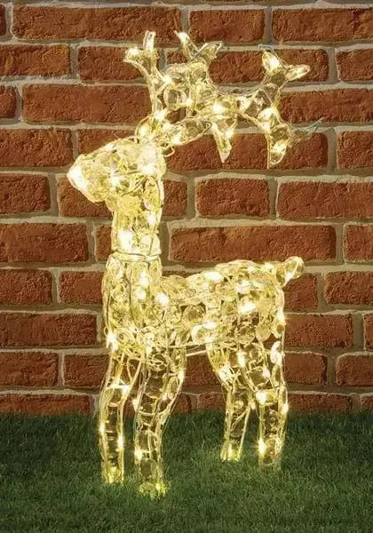 Renna cristalli 100 LED classic 3D illuminata per decorazioni natalizie da esterno, altezza 70 cm, con trasformatore 24V e cavo da 4 metri.