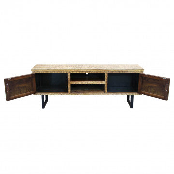 Porta TV con 2 ante e 2 cassetti, gambe metallo nero, 160x45x60 cm