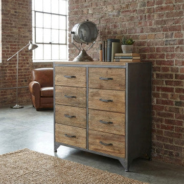 Cassettiera in metallo e legno, 81,5x38x82,5 cm, colore marrone