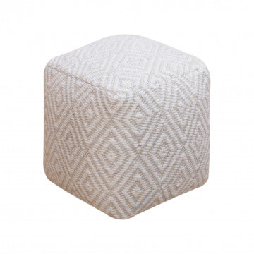 Pouf quadrato in lana avorio, dimensioni 40x40x40 cm, peso 2,24 kg