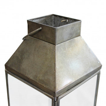 Lanterna piccola in metallo e vetro, altezza 47 cm, colore bronzo