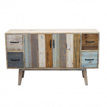 Mobile in legno colorato con 4 cassetti e 2 ante, 131x40x77 cm