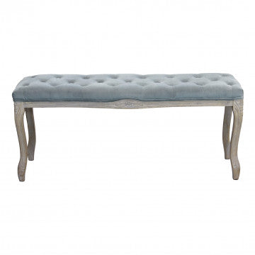 Panca in legno e velluto grigio, dimensioni 110x36x47 cm