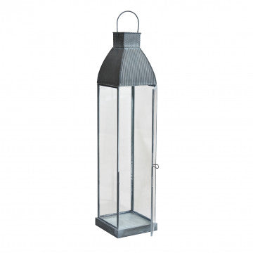 Lanterna grande in metallo e vetro, grigio, dimensioni 12x12x52 cm