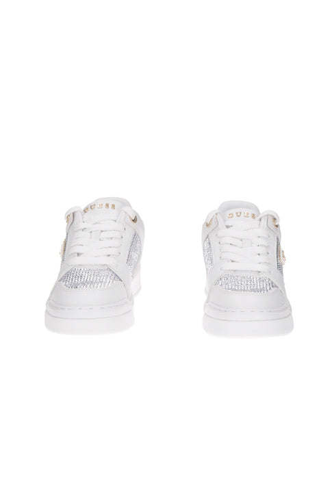 GUESS Sneaker Devolve in Ecopelle con Chiusura a Lacci e Strass Sottopiede Imbottito Suola Gomma Para Alta 4 cm