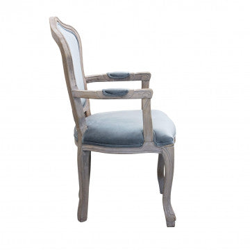 Poltrona in velluto grigio con struttura e gambe in legno 55x51x100cm