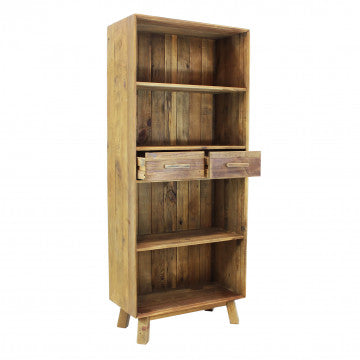 Libreria 4 ripiani 2 cassetti legno pino riciclato 80x40x190 cm