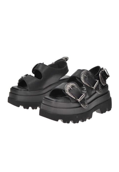 Sandalo Jupiter Ari Buffalo In Pelle Vegana Con Cinturino E Due Fibbie Frontali Con Fondo Gomma E Tacco Alto 8 Cm