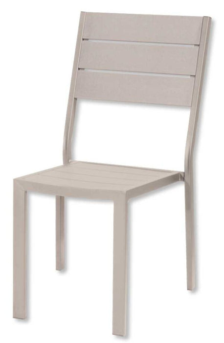 Sedia Tenerife 62x45x88h cm – Metallo Verniciato e Doghe in HDPE Effetto Legno Beige