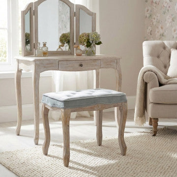 Sgabello in legno e velluto grigio, dimensioni 50x36x47 cm