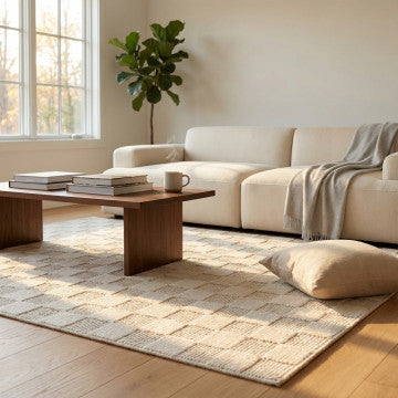 Tappeto in lana e cotone avorio con decoro, 160 x 230 cm
