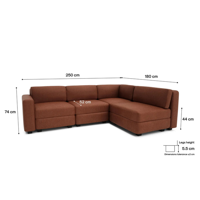 Divano Modulare 4 Posti Angolare GRACIA - Terracotta