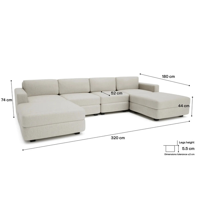 Divano Modulare GRACIA Forma U 180x320x180 Beige Crema