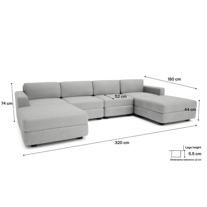 Divano Modulare GRACIA - Forma U 180x320x180 cm - Grigio