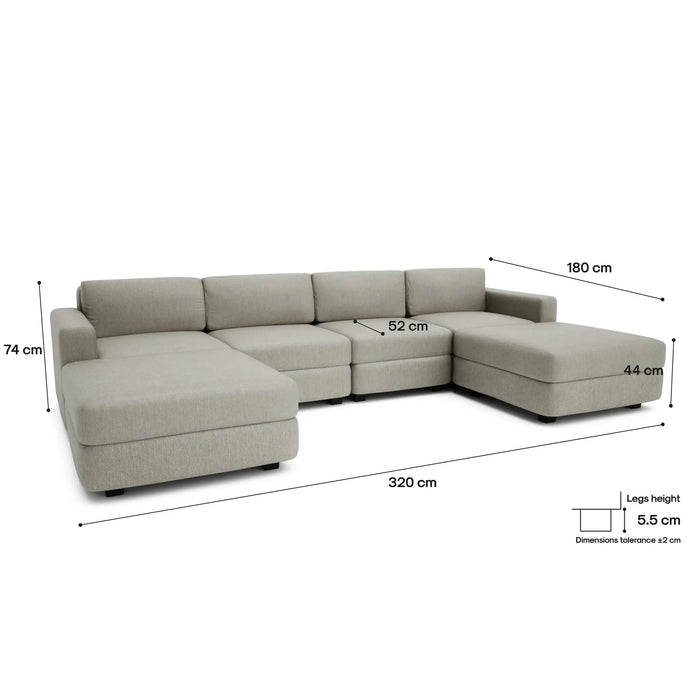 Divano Modulare GRACIA Forma U 180x320x180 Beige Grigio