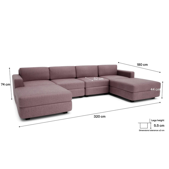 Divano Modulare GRACIA - Forma U 180x320x180 cm - Rosa Antico