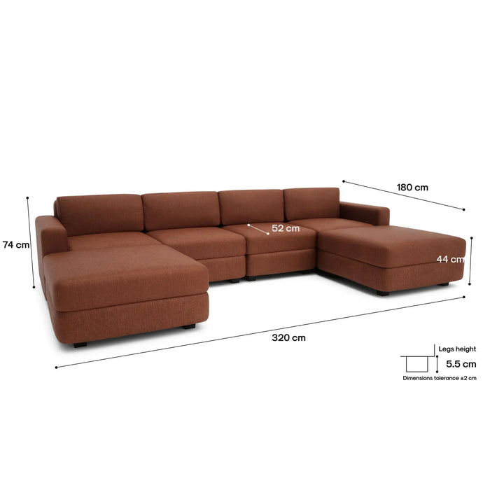 Divano Modulare GRACIA - Forma U 180x320x180 cm - Terracotta