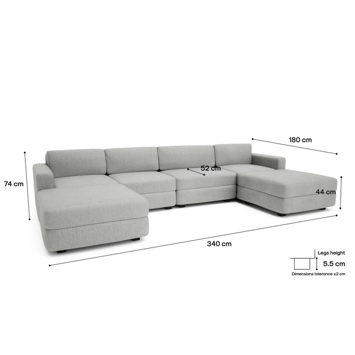 Divano Modulare GRACIA - Configurazione U 180x340x180 cm Grigio