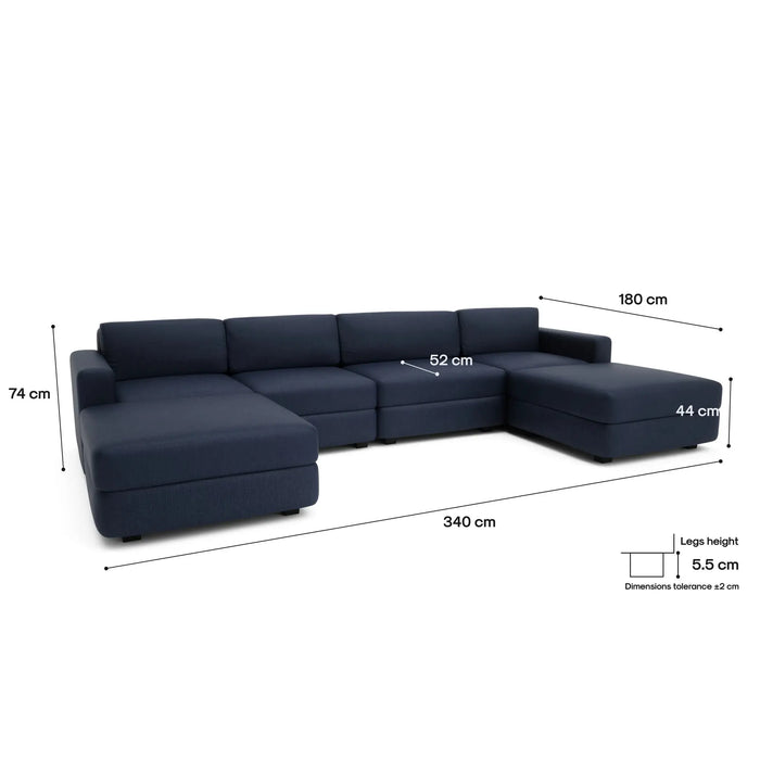 Divano Modulare GRACIA - Configurazione U 180x340x180 cm Blu
