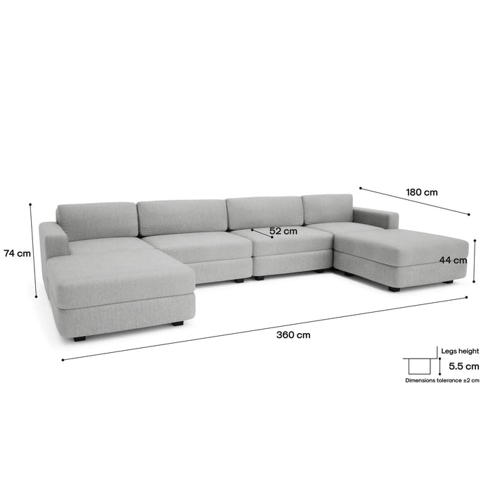 Divano Modulare GRACIA U-shape 180x360x180 cm - Grigio