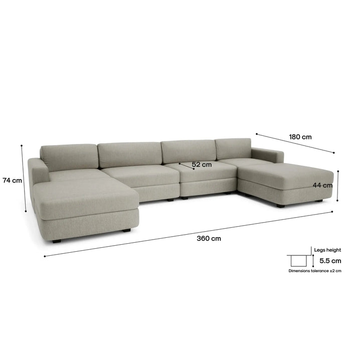 Divano Modulare GRACIA - Configurazione U 180x360x180 cm Beige Grigio
