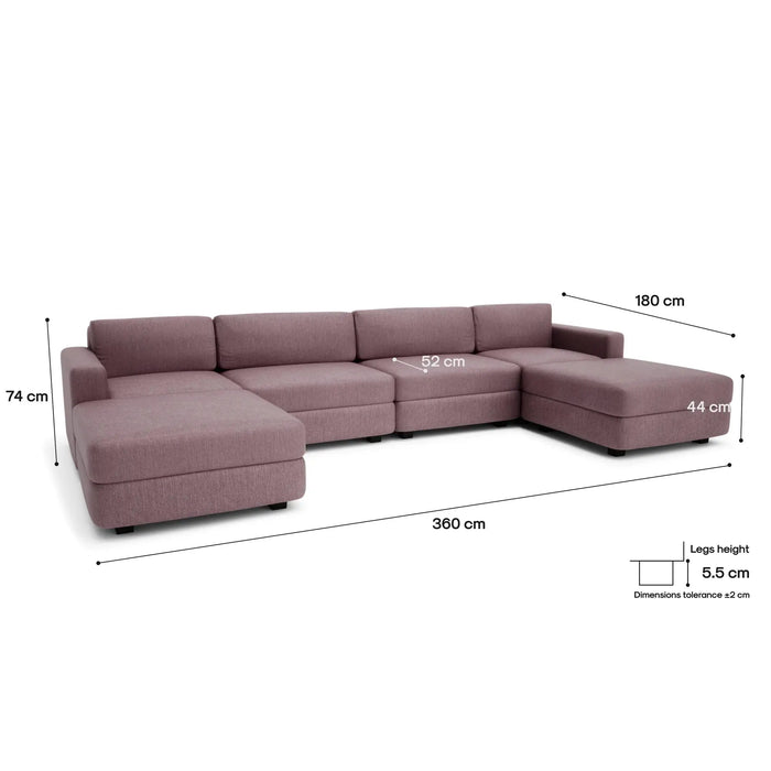 Divano Modulare GRACIA U-shape 180x360x180 cm - Rosa Antico