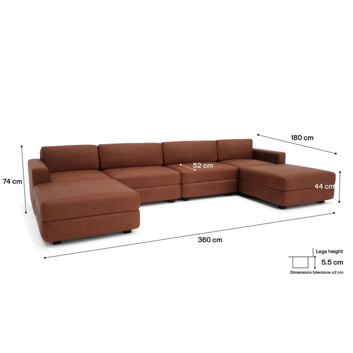 Divano Modulare GRACIA - Configurazione U 180x360x180 cm Terracotta