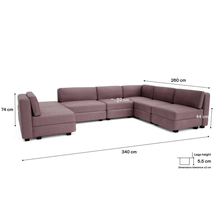 Divano Modulare GRACIA U-Shape 160x340x230 cm Rosa Polveroso