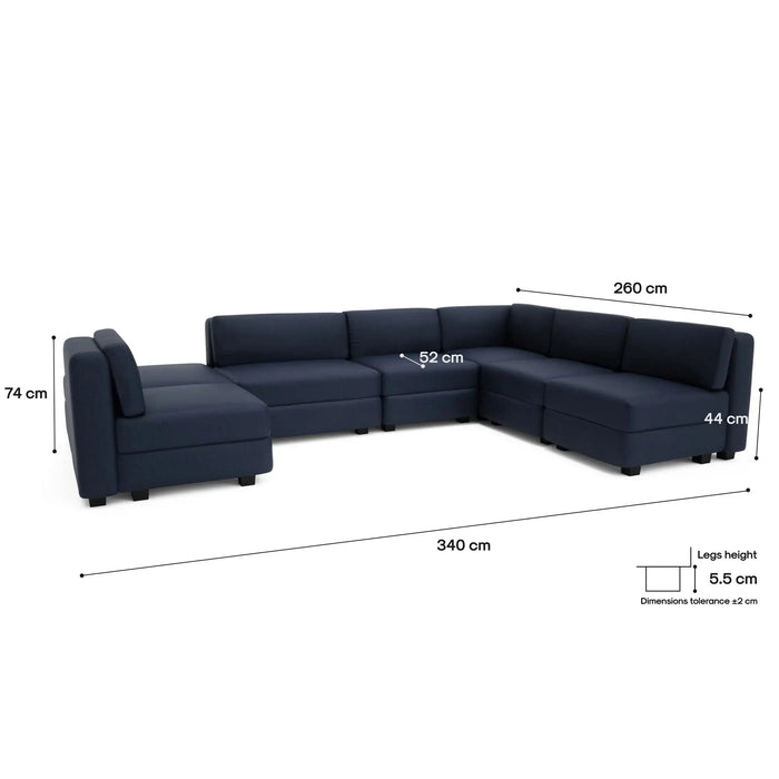 Divano Modulare GRACIA U-Shape 160x340x230 cm Blu Scuro
