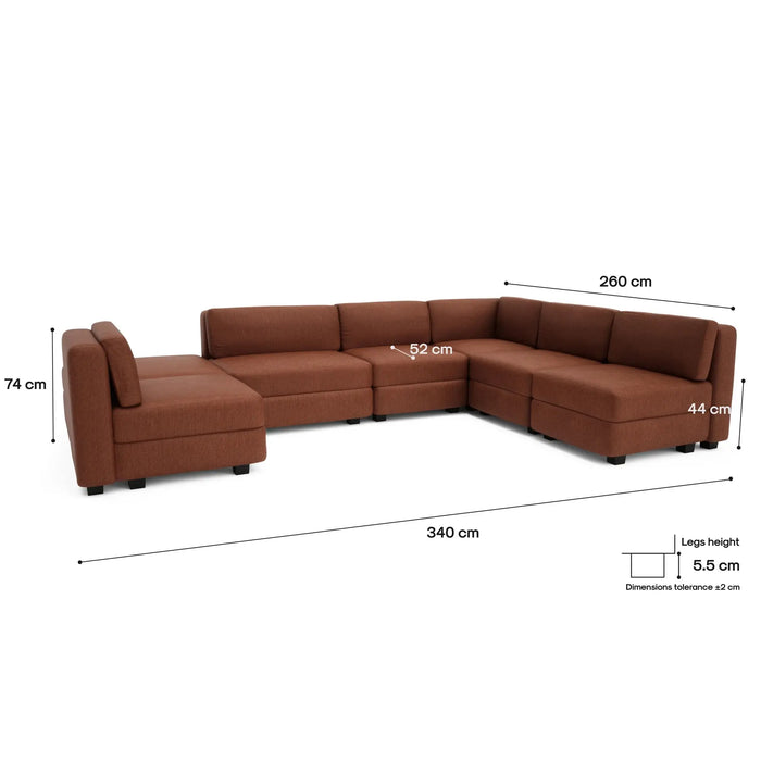 Divano Modulare GRACIA U-Shape 160x340x230 cm Terracotta