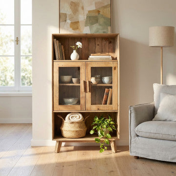 Mobile 2 ripiani 2 ante legno pino riciclato 90x40x160cm