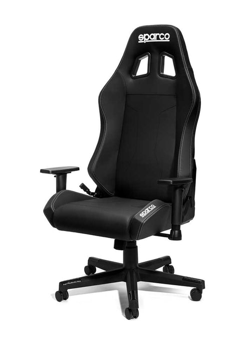 Poltrona ufficio Sparco Coach nera con schienale reclinabile, struttura robusta, supporto lombare, base a 5 ruote, design ergonomico ideale per lavoro