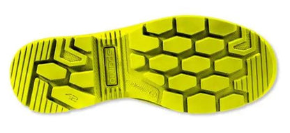 Suola antiscivolo in poliuretano giallo della scarpa da lavoro Sparco, con struttura a nido d'ape per massima aderenza e stabilità.