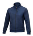 Felpa tecnica in tessuto blu navy con zip frontale, collo alto, taschino e dettagli in tessuto tecnico, ideale per attività outdoor e lavoro.