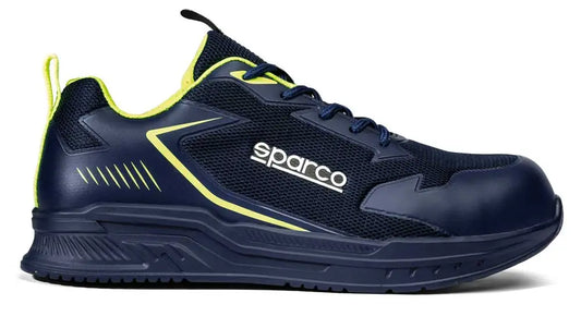 Scarpe antinfortunistiche Sparco Flinger S1P ESD metal free in tessuto nero con dettagli gialli, suola resistente e tomaia protettiva, ideali per sicurezza sul lavoro - SKU: SP/FLINGER-39