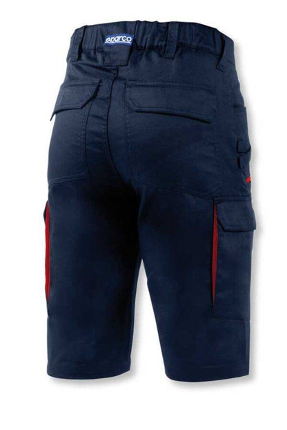 Retro dei Bermuda Sparco Hawaii Blu, tessuto resistente con tasche posteriori e laterali. Taglie S-2XL, ideale per comfort e praticità.