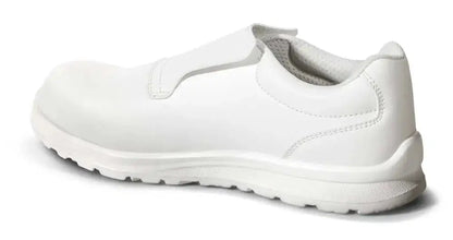 Vista laterale di scarpa tecnica da guida e sicurezza bianca, con tomaia in materiale resistente, suola antiscivolo, SKU: SP/HOMY-35