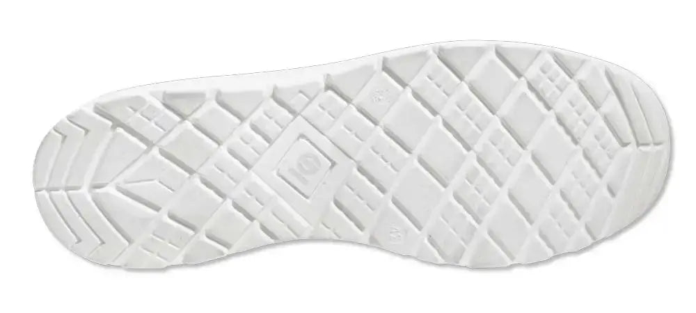 Sotto della scarpa tecnica da guida e sicurezza bianca, con suola antiscivolo in gomma, progettata per sicurezza e comfort, SKU: SP/HOMY-35