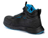 Retro della scarpa antinfortunistica Sparco Kamui S3 in nubuck nero con supporto resistente e dettagli blu, con suola antiscivolo blu
