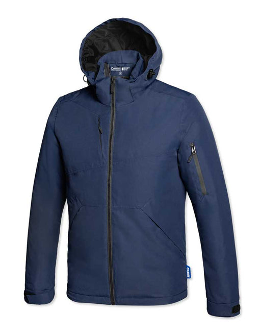 Giubbotto invernale Sparco Nebo blu con cappuccio removibile, tasche con zip, realizzato in tessuto resistente, ideale per lavoro in climi freddi - SKU: SP/NEBO-B-S