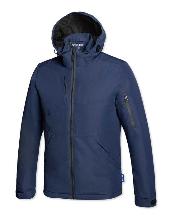Giubbotto invernale Sparco Nebo blu con cappuccio removibile, tasche con zip, realizzato in tessuto resistente, ideale per lavoro in climi freddi - SKU: SP/NEBO-B-S