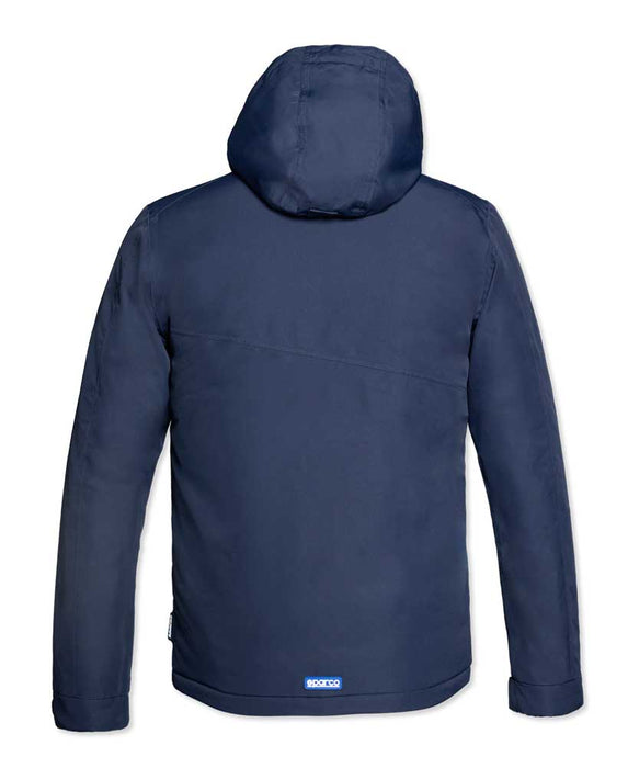 Retro del giubbotto invernale Sparco Nebo blu con cappuccio, tessuto resistente e design funzionale, perfetto per attività all'aperto in inverno - SKU: SP/NEBO-B-S