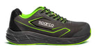 Vista laterale della scarpa da lavoro Sparco Oliver S3 nubuck antistatica nera con dettagli neon, suola antiscivolo, protezione e comfort