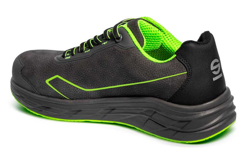 Scarpa da lavoro Sparco Oliver S3 nubuck antistatica nera con suola gialla, design ergonomico, traspirante, ideale per ambienti di lavoro