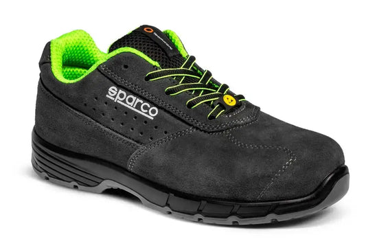 Scarpa antinfortunistica professionale in suede nero con dettagli in nylon e interni in tessuto microforato, suola antiscivolo, SKU: SP/ONTARIO-39