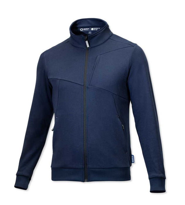 Felpa Sparco Plata Zip Blu Navy in cotone e poliestere con collo alto, zip frontale, tasche laterali, ideale per lavoro e sport, SKU: SP/PLATA-B-S