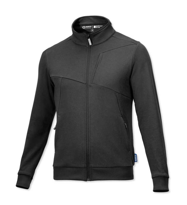 Felpa Sparco Plata in grigio, cotone 82%, zip integrale, alta qualità, con collo alto, tasche laterali, logo Sparco sul retro, taglia S