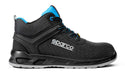 Scarpa antinfortunistica Sparco Rialto S3 TG.39 in tessuto nero con dettagli blu, tomaia idrorepellente, suola antistatica, protezione vetroresina, calzature da lavoro