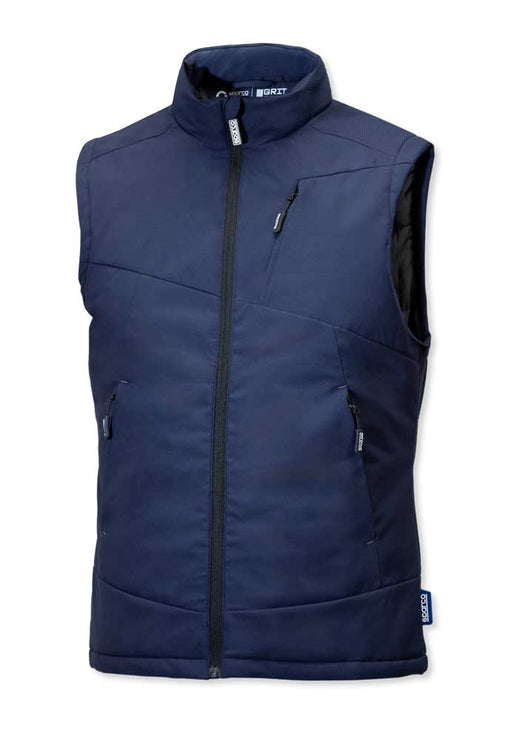 Gilet imbottito idrorepellente blu navy Sparco senza maniche, con tasche frontali e collo alto, ideale per lavoro e protezione, SKU: SP/SANFOR-B-S