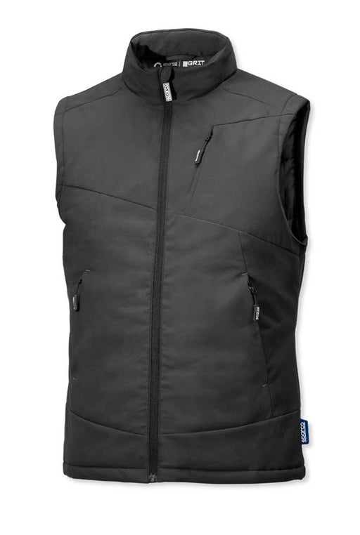 Gilet imbottito idrorepellente Sparco Sanford in tessuto nero, con tasche con zip, collo alto e vestibilità aderente, ideale per lavoro